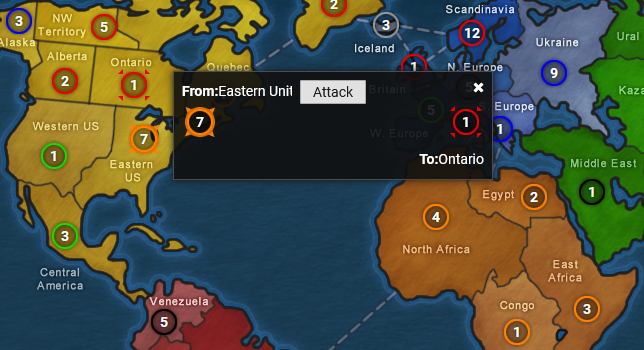 Screenshot of a dominating12 risk game
