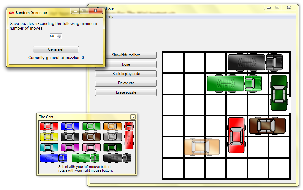 A screenshot of Rush Hour puzzle generation